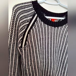 Joe Fresh Black and White Contrast Stitch Round Neck Sweater